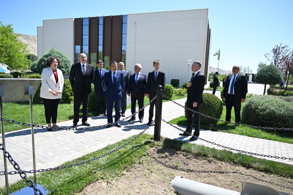 Prezident Mingəçevirdə İES-ə atılan raketin düşdüyü ərazidə - FOTOLAR