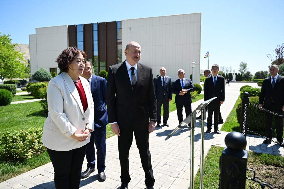 Prezident Mingəçevirdə İES-ə atılan raketin düşdüyü ərazidə - FOTOLAR