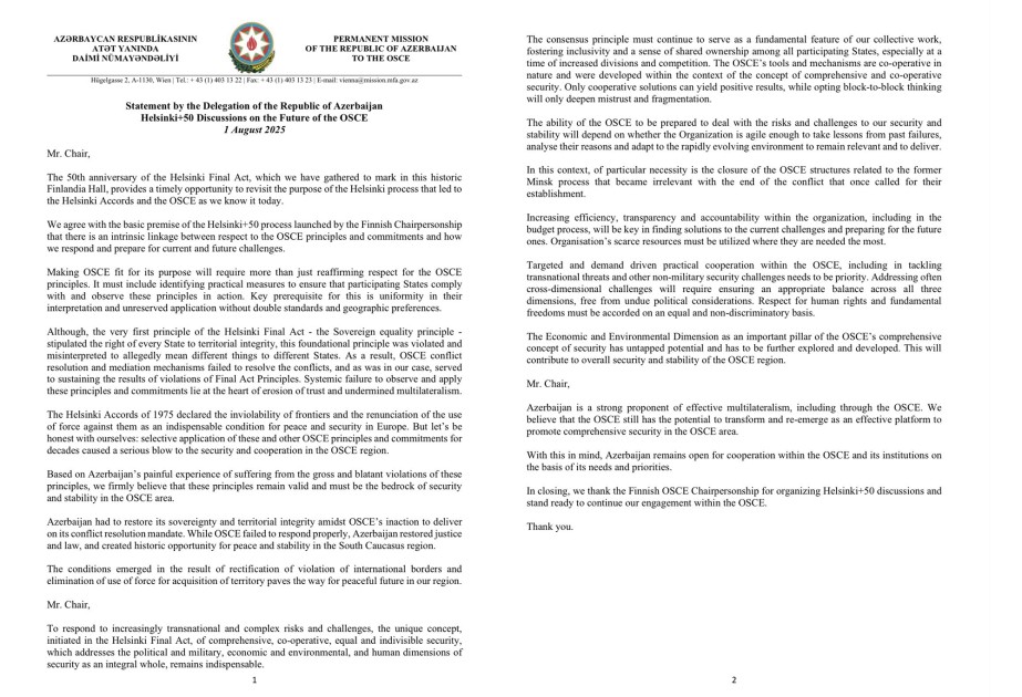 "Azərbaycan Cənubi Qafqazda sülh və sabitlik üçün tarixi fürsət yaradıb" - BƏYANAT (FOTO)