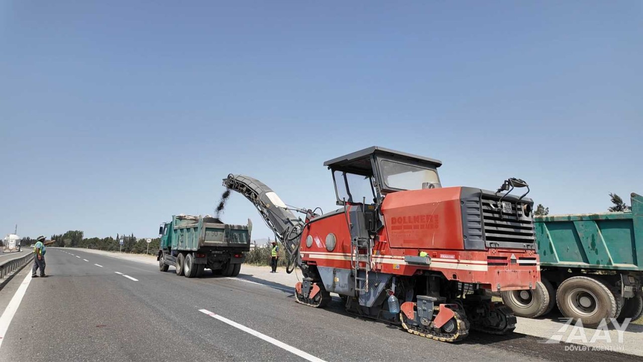 Bakı-Qazax avtomobil yolunda təmir işləri aparılır - FOTOLAR