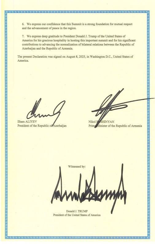 Dövlət Departamenti üçtərəfli görüşdə imzalanmış sənədləri yaydı - FOTOLAR