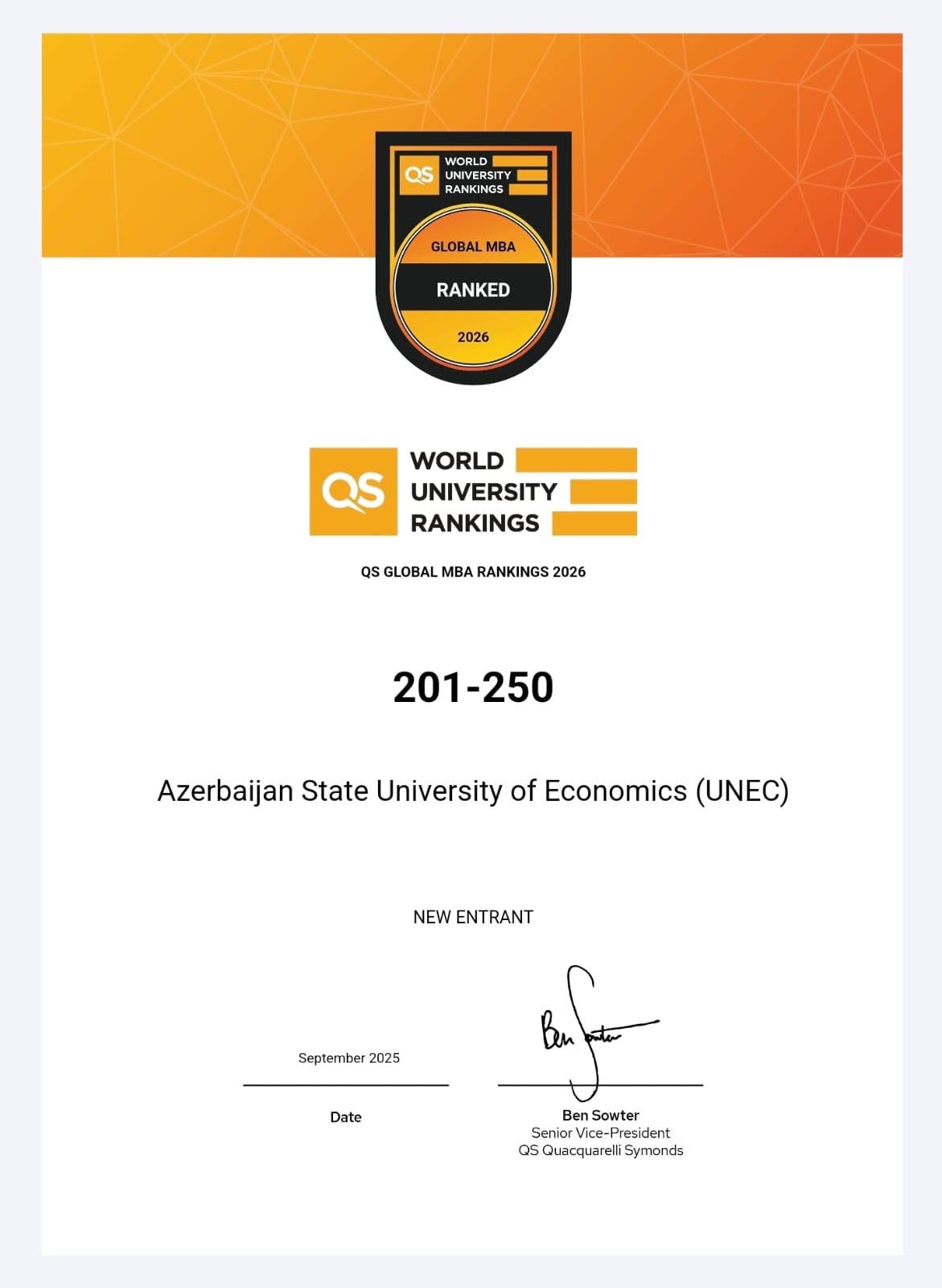 UNEC MBA dünyanın ən yaxşıları sırasında: QS MBA Rankings-də! (FOTOLAR)