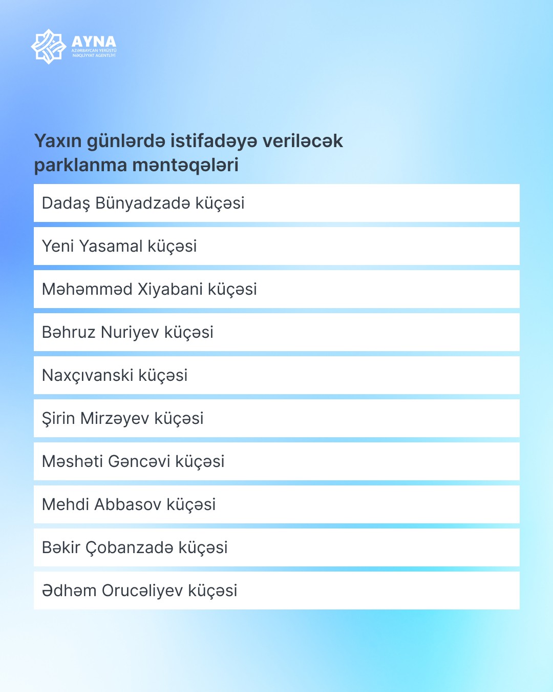 Bakının bu küçələrində də ödənişli parkinq təşkil edildi - SİYAHI