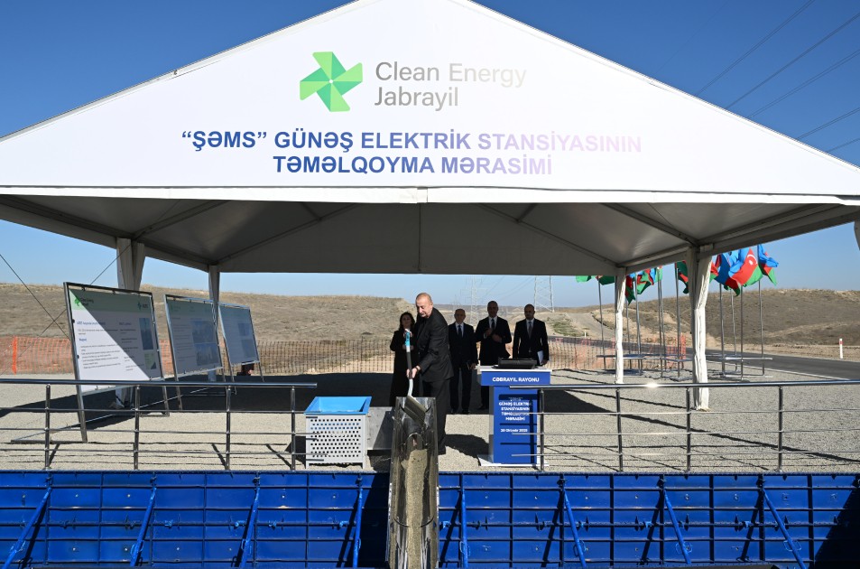 Prezident “Şəms” və “Üfüq” Günəş Elektrik stansiyalarının təməlini qoyub - FOTOLAR