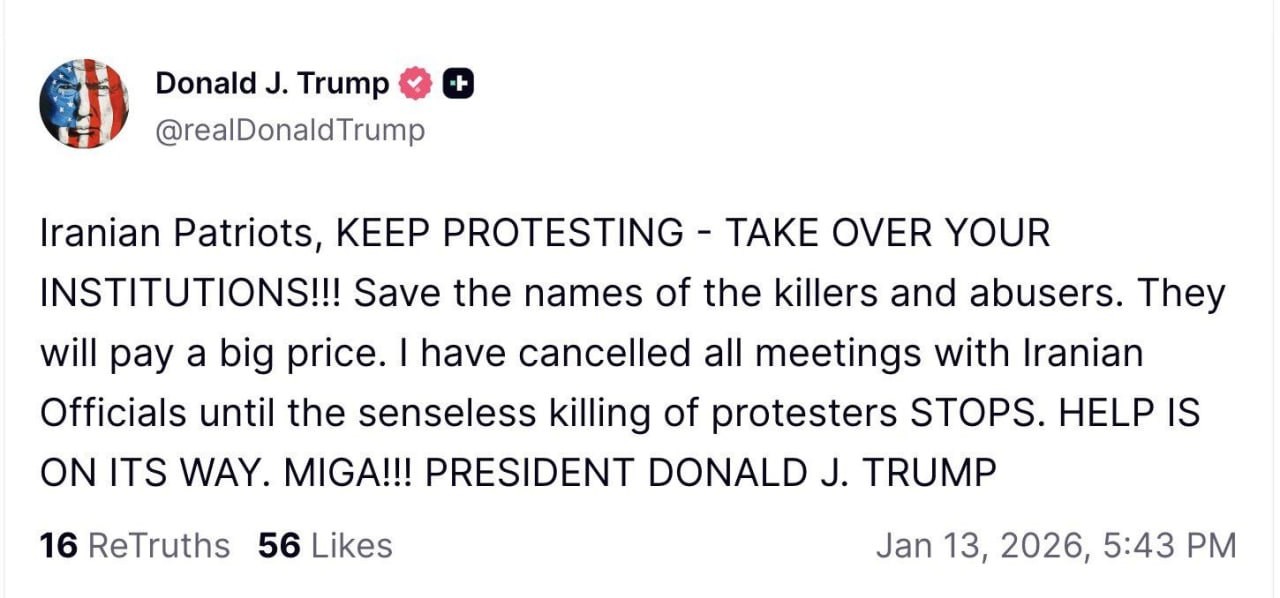 Tramp iranlılara çağırış etdi - "Kömək yoldadır" (FOTO)