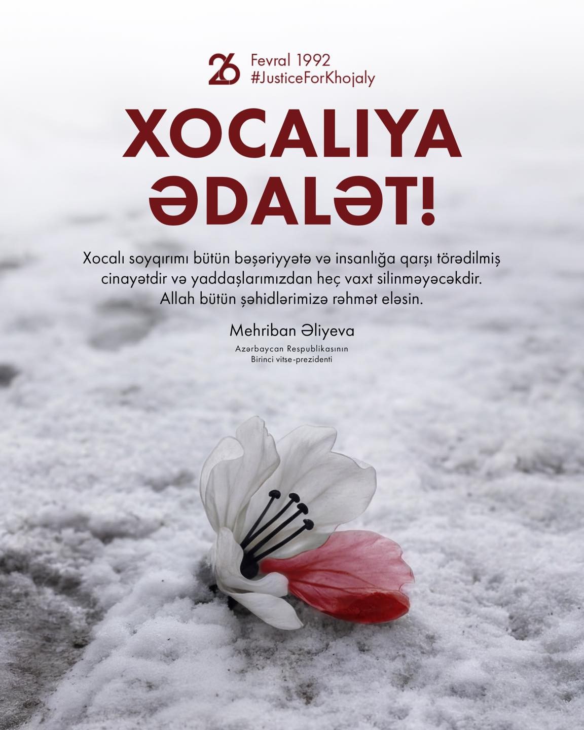 "Xocalı soyqırımı insanlığa qarşı törədilmiş cinayətdir" - Mehriban Əliyeva