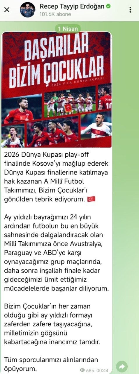 "Alınlarından öpürəm" - Ərdoğandan təbrik