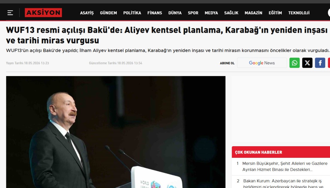 İlham Əliyevin WUF13-ün açılışındakı çıxışı dünya mediasında - FOTOLAR