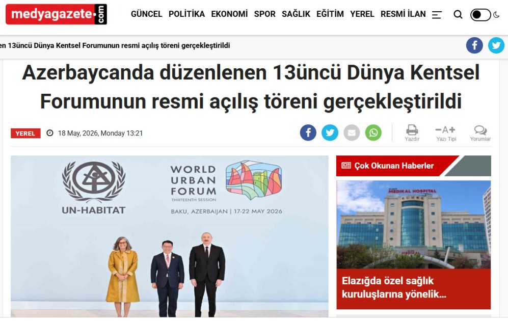 İlham Əliyevin WUF13-ün açılışındakı çıxışı dünya mediasında - FOTOLAR