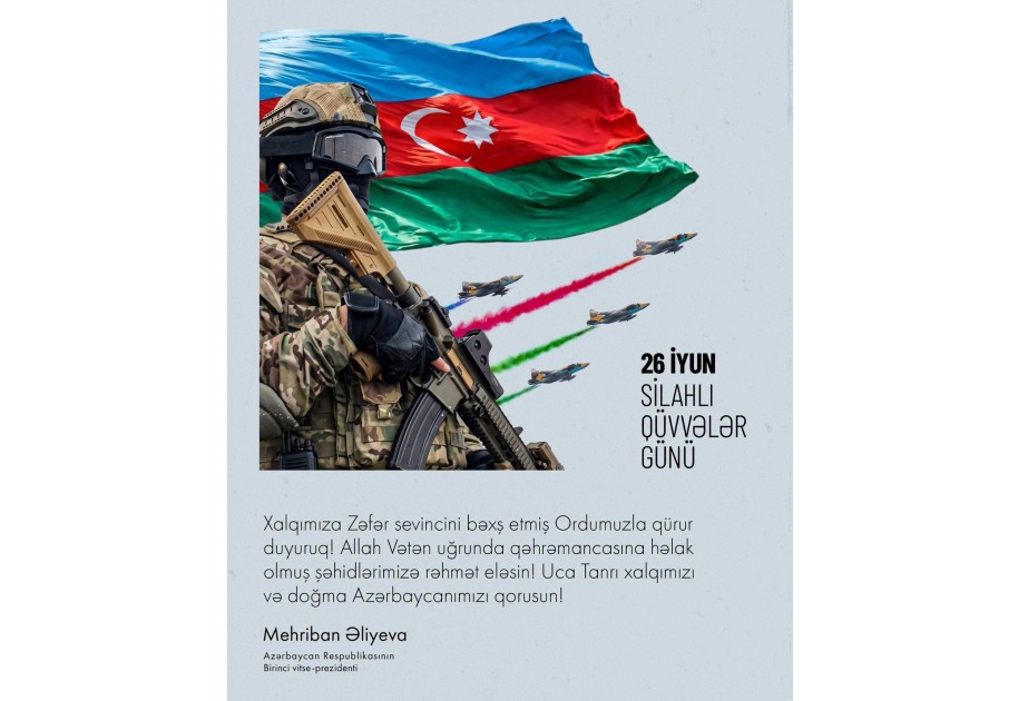 Mehriban Əliyeva Silahlı Qüvvələr Günü münasibətilə paylaşım etdi (FOTO)