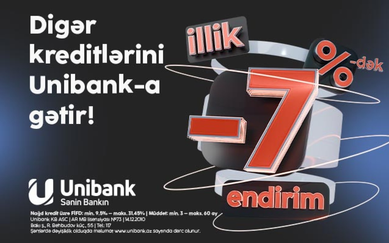 "Unibank"ın 7 %-dək endirimli kredit kampaniyası davam edir