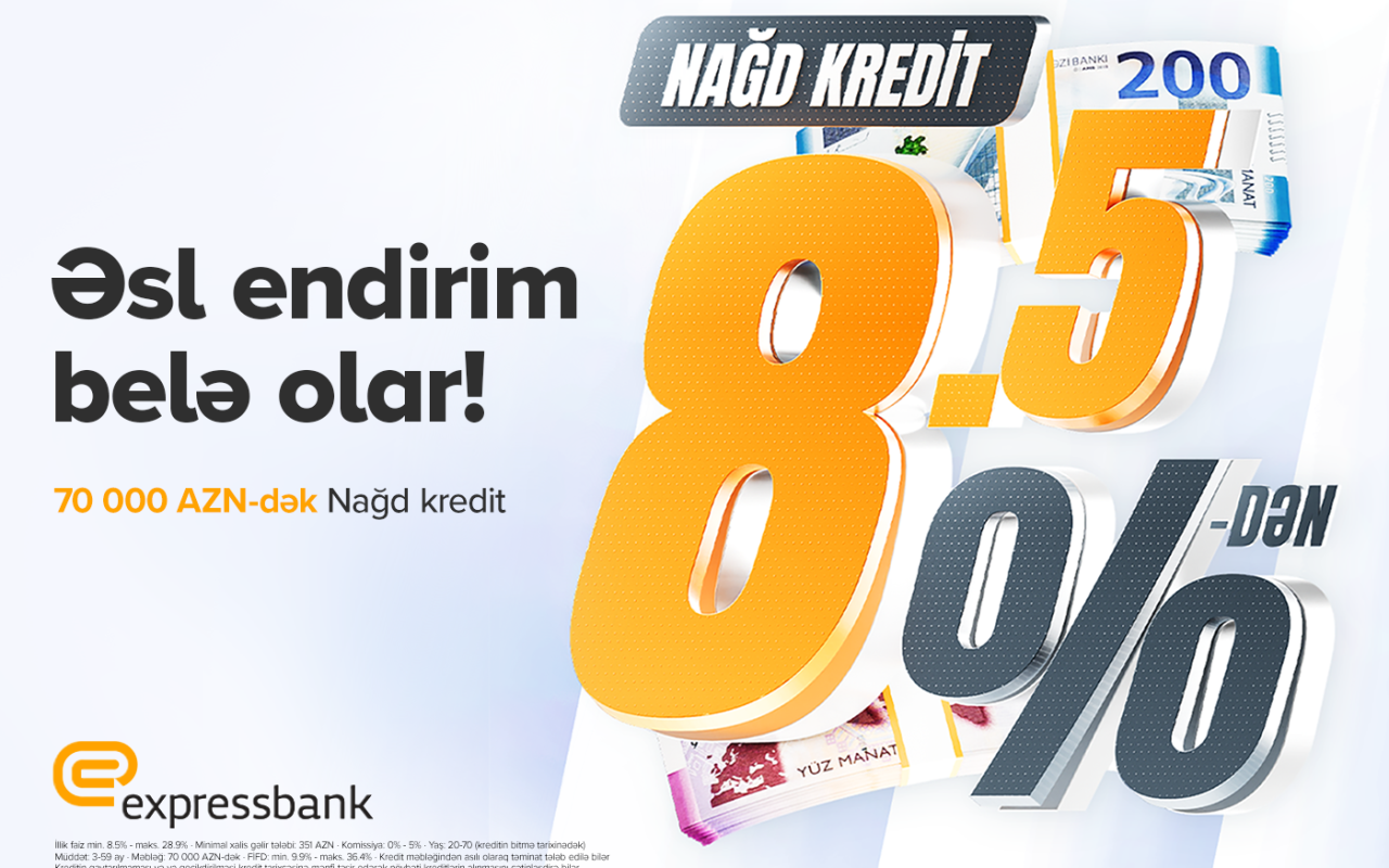 İllik 8,5%-dən başlayan şərtlərlə - NAĞD PUL KREDİTİ