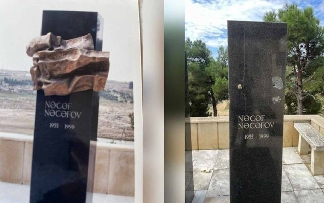 Nəcəf Nəcəfovun məzarındakı barelyefi oğurlayan şəxs tutuldu - FOTO