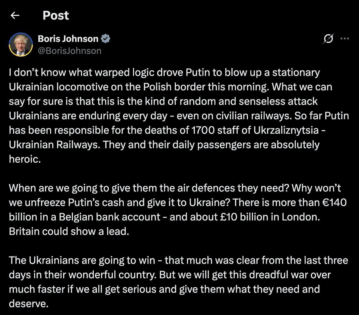 "Putin bunu hansı məntiqlə edib?" - Conson qatarları vuran PUA-dan yazdı