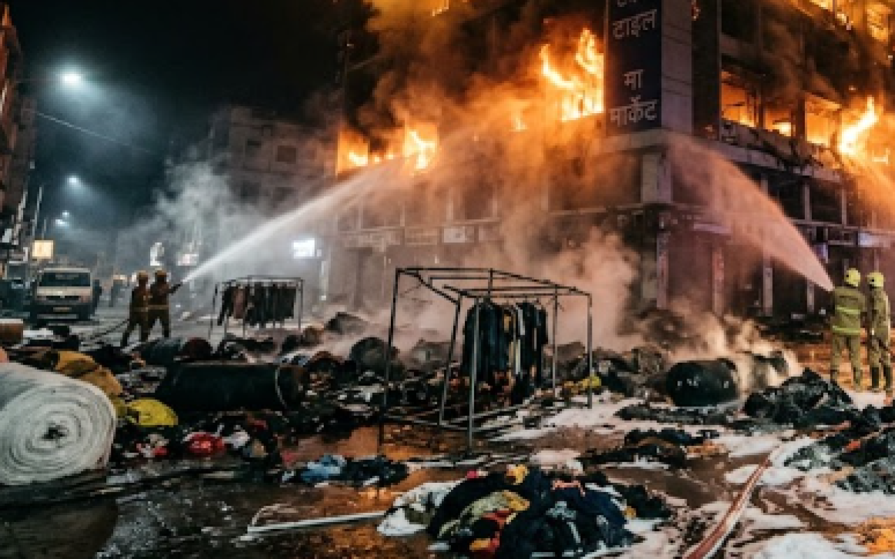 Maaşı verilmədiyi üçün bazarı yandırdı