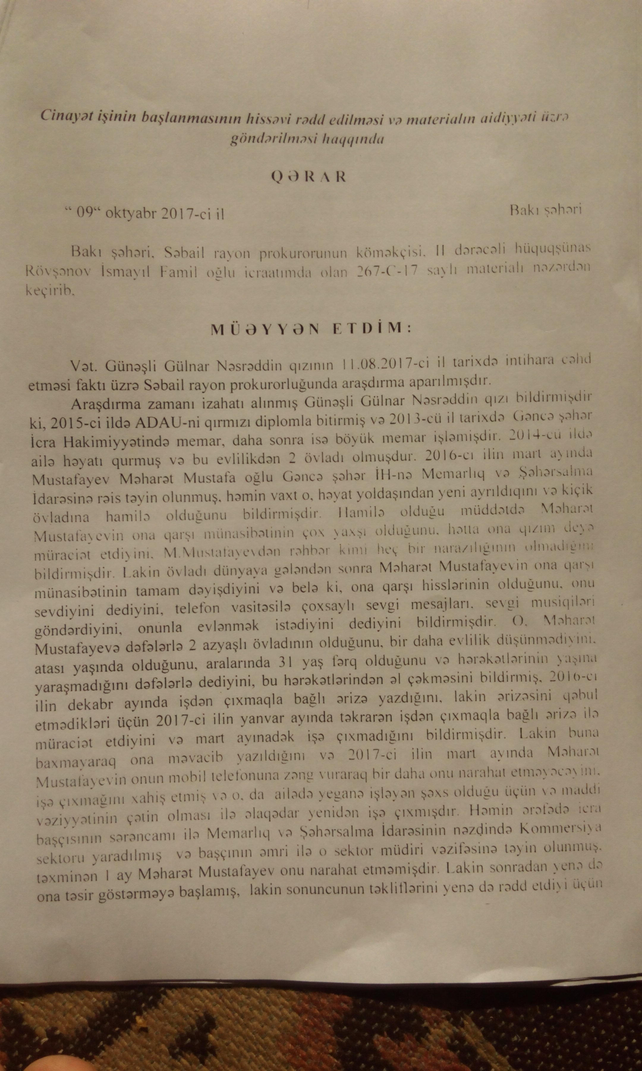 Elmar Vəliyevin işçiləri arasında SEVGİ QALMAQALI -  QADIN MƏMUR İNTİHAR ETMƏK İSTƏYİR