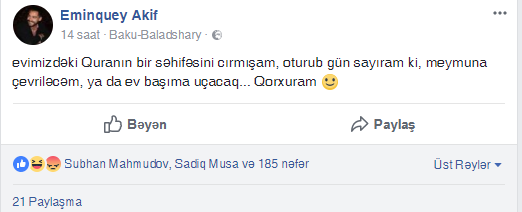 Gənc şair Quranı cırdı:  Oturub gün sayıram ki, meymuna çevriləcəm