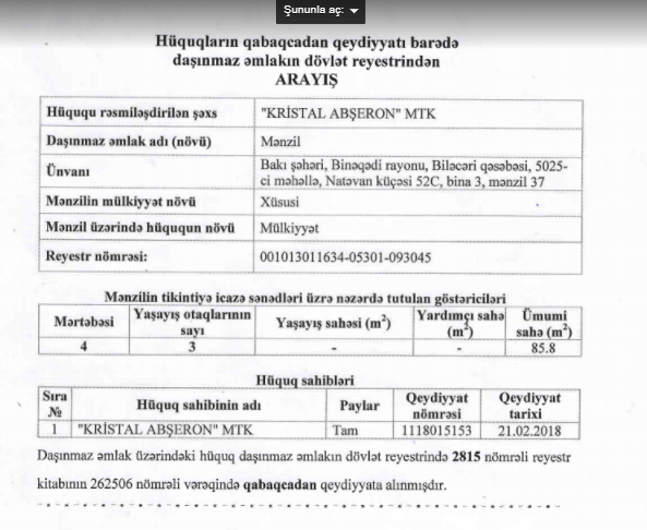 Mənzilinizi başqasına sata bilməyəcəksiniz   â€“ Kristal Abşeronda XÜSUSİ İMKANLAR
