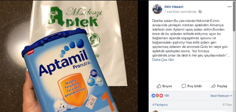 İlkin Həsəni uşaq qidasından   ŞİKAYƏT ETDİ: Bu bağlamanı açanda...- FOTO