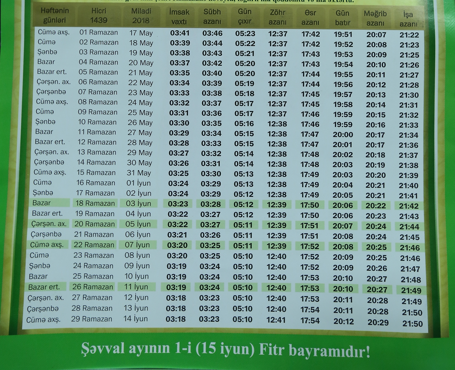 QMİ Ramazan təqvimini açıqladı 