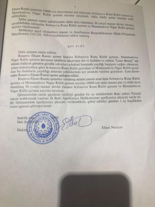 Məhkəmə qalmaqallı kosmetoloq barədə qərar verdi 