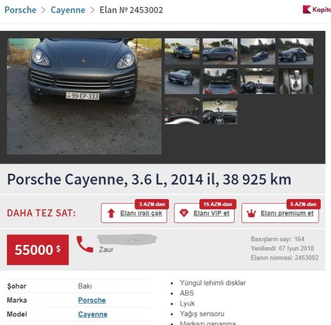Pərvin Porschesini satışa çıxardı    - FOTO