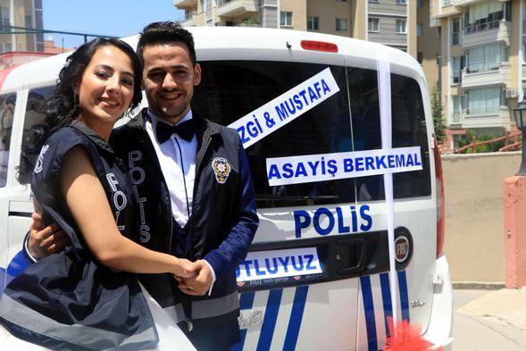 Polis avtomobilində gəlin gətirdilər - FOTOLAR
