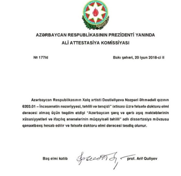 Nazpəri Dostəliyeva elmi ad aldı 