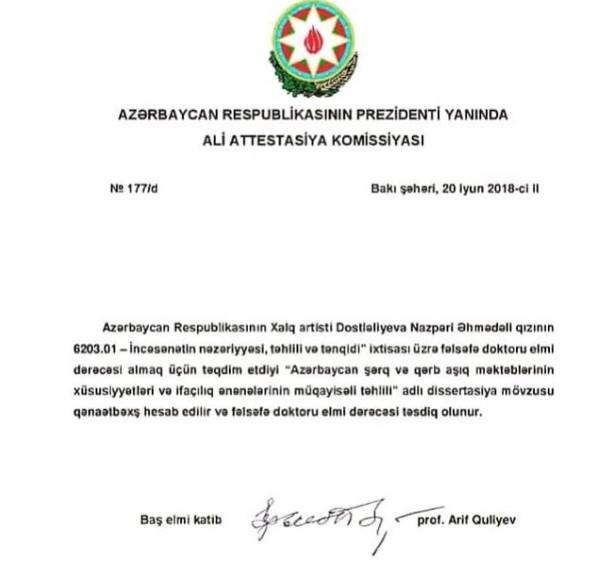 Nazpəri Dostəliyevanın elmi dərəcəsi SAXTA ÇIXDI   - RƏSMİ