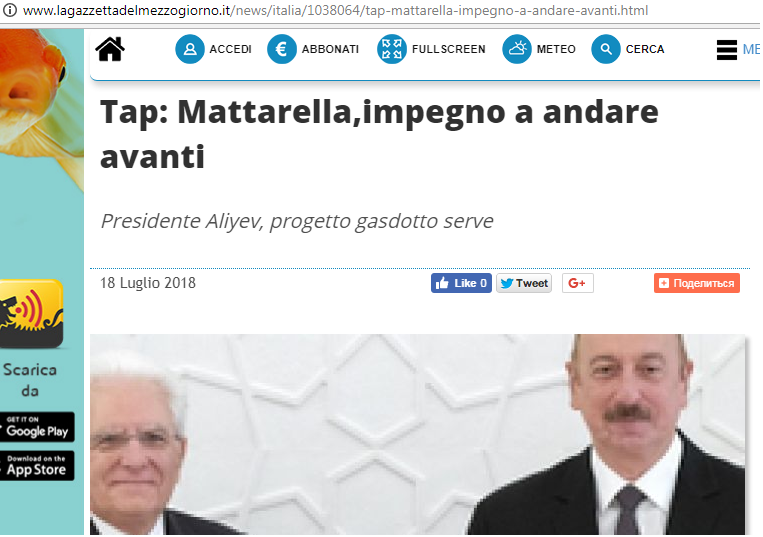 Prezidentlərin görüşü İtaliya mətbuatında -   FOTOLAR