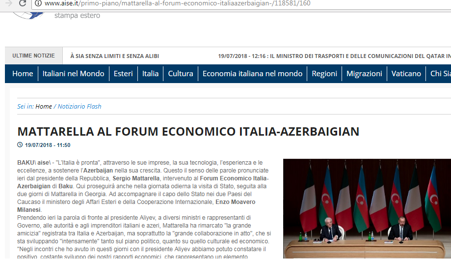 Prezidentlərin görüşü İtaliya mətbuatında -   FOTOLAR