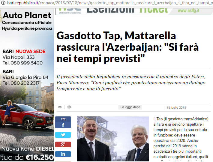Prezidentlərin görüşü İtaliya mətbuatında -   FOTOLAR