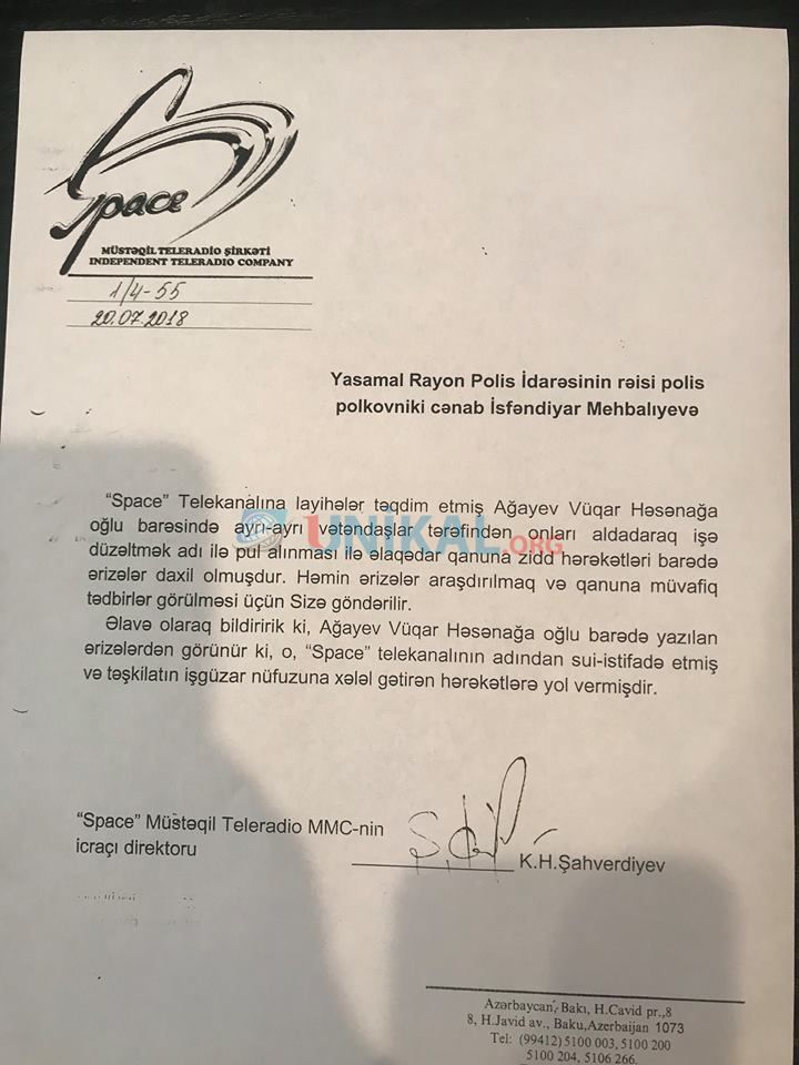 Spacedən dələduz prodakşn rəhbəri ilə bağlı  AÇIQLAMA  - FOTO