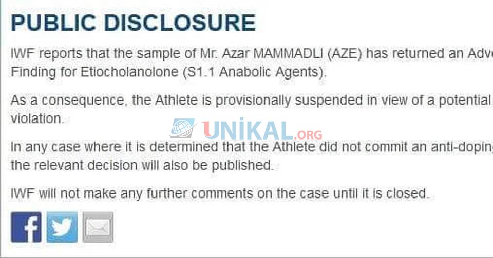 Daha bir azərbaycanlı idmançı dopinqdə ilişdi   - Yarışlardan məhrum edildi  