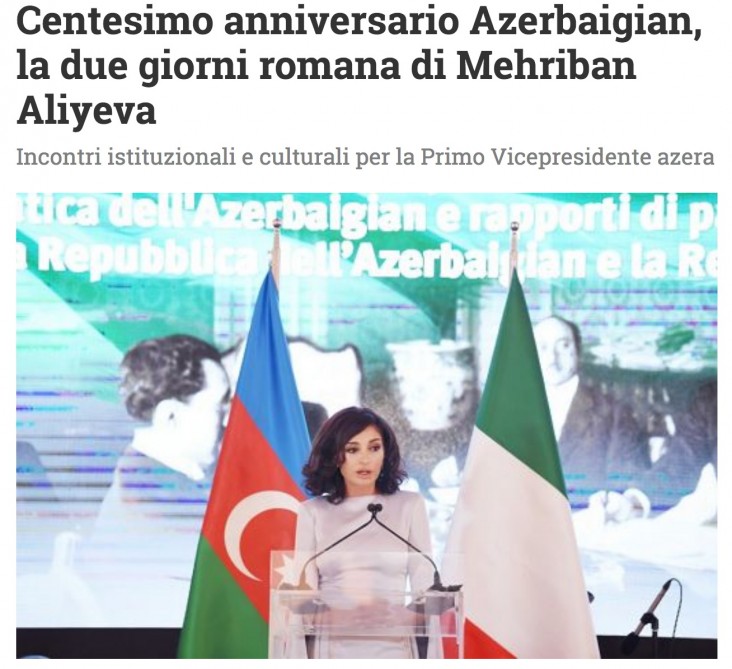 Mehriban Əliyevanın səfəri İtaliya mətbuatında - FOTO